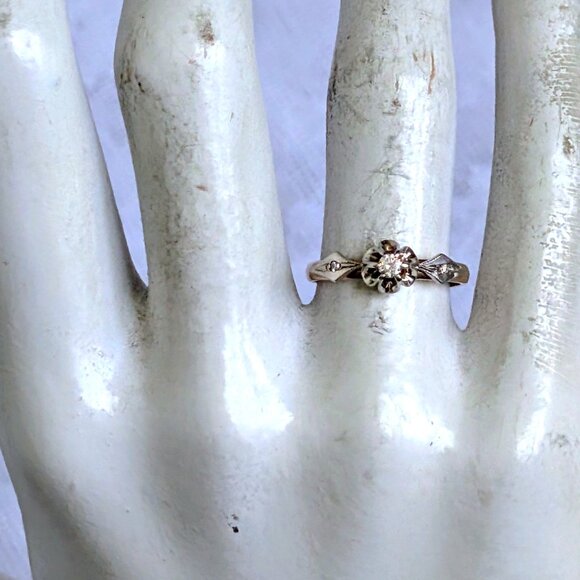 Vintage Russian USSR Solid 14K 585 Rose Pink White Gold Diamond Buttercup Ring - Picture 8 of 16